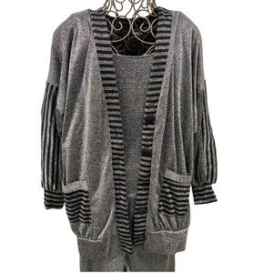 Vintage Helene Designer Metallic Silver And Black Women's Geometric Disco Outfit